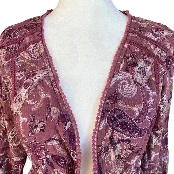 Altar’d State Mauve Purple Paisley Boho Tie-Front Top S - Picture 2 of 10